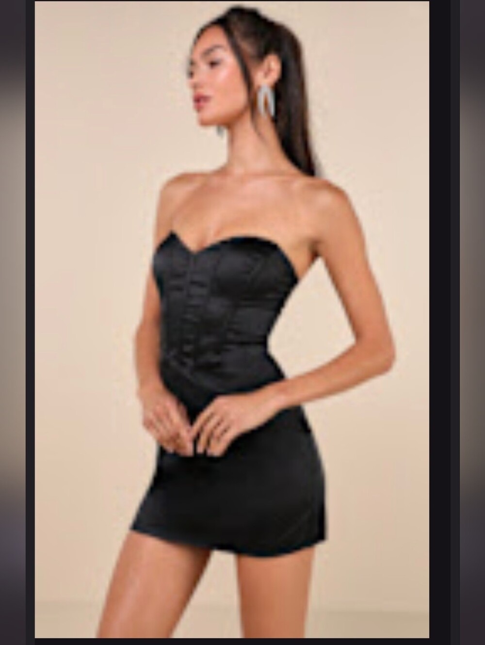 NWT Lulus Sexy Perfection Black Satin Strapless Bustier Mini Dress